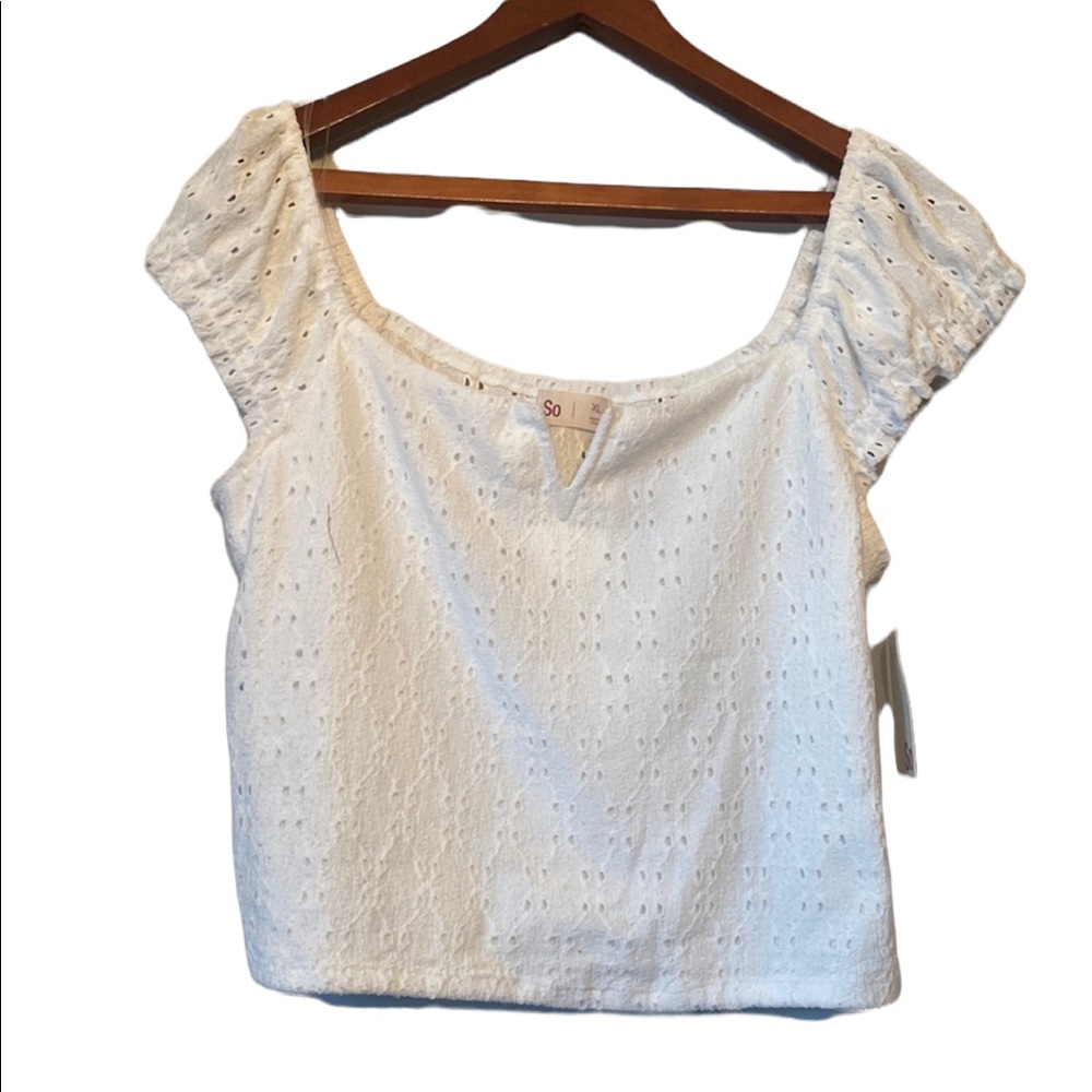 SO White Eyelet Ruffled Crop Top